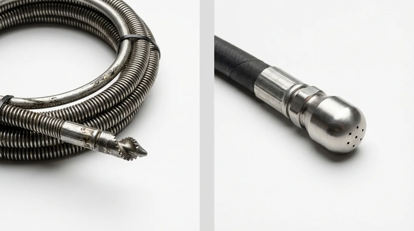 Drain snake cable and hydro jetting nozzle used for drain cleaning in Palmerton, PA