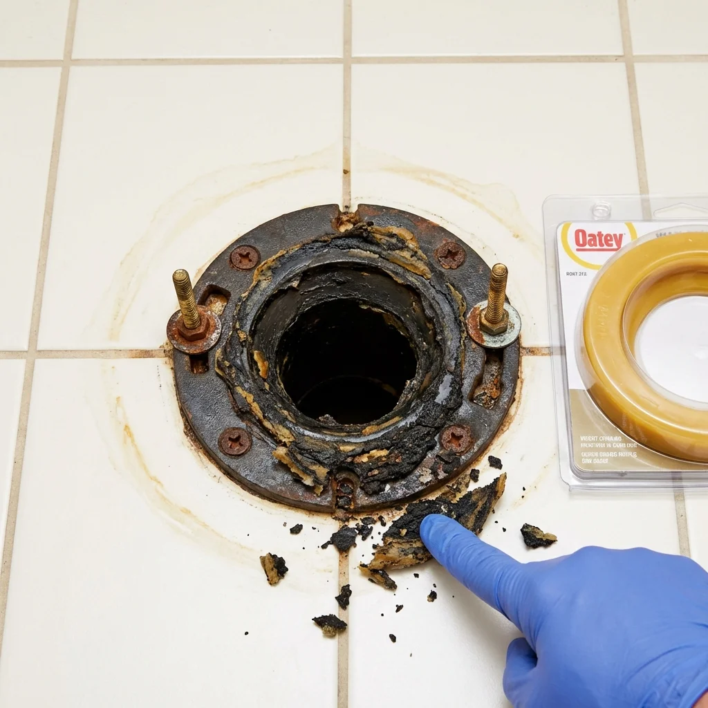 Failed wax ring showing water seepage at the base of a toilet in a Palmerton, PA home