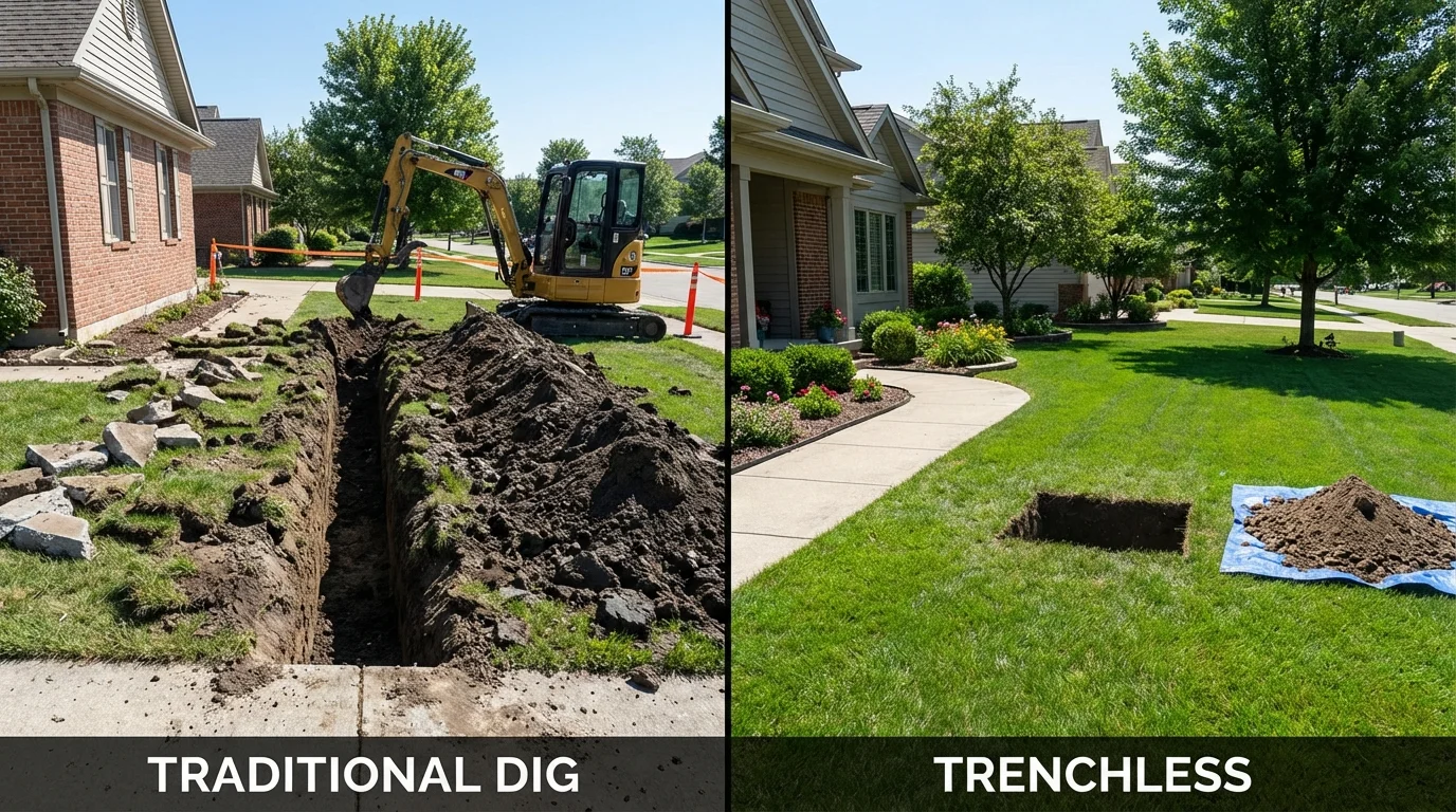 Trenchless sewer repair with minimal yard damage versus traditional excavation in Palmerton, PA